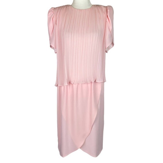 Vintage Lizzy & Johnny Blush Pink Crepe Top Midi Dress. Scalloped Sleeves -  Etsy