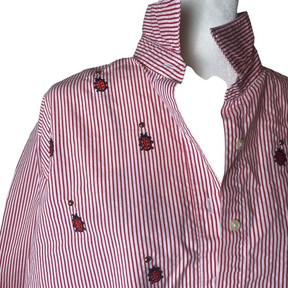 Vintage P.G.B red white striped button down with … - image 4