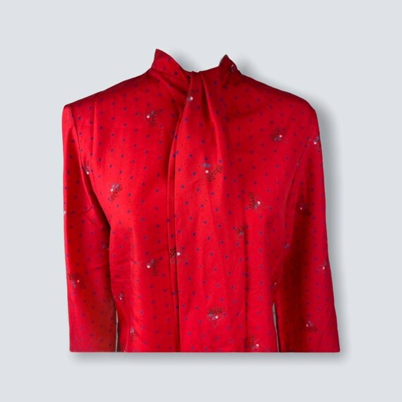 Vintage Judy Bond secretary red  blouse with tie … - image 2