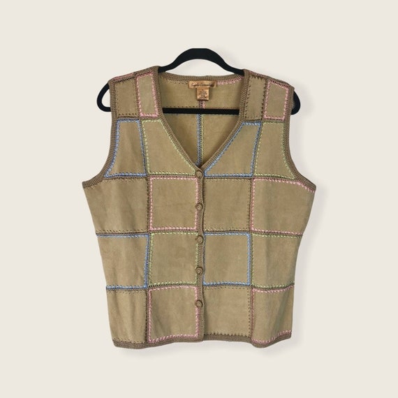 Vintage Suede Essentials embroidered trim vest