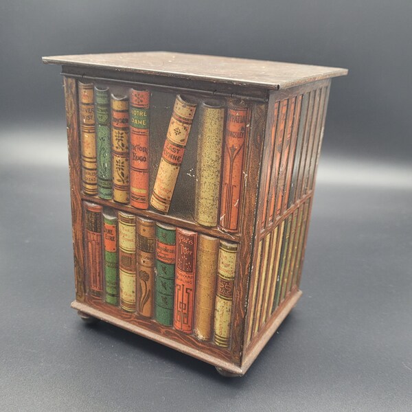 Antique Huntley and Palmers Bookcase Biscuit Tin c.1905 / Book Antique Advertising