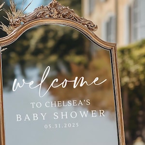 Vinilo de bienvenida personalizado para baby shower, letrero para espejo, fondo para selfies, decoración con letras