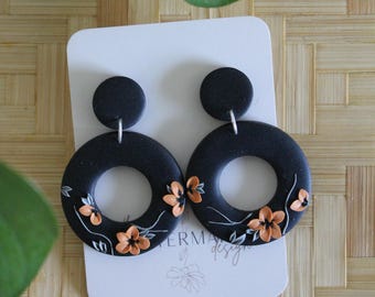 orange blossom floral earring, polymer clay earrings, flower bouquet, clay flower earring, jewelry, handmade flower bouquet earrings, delta