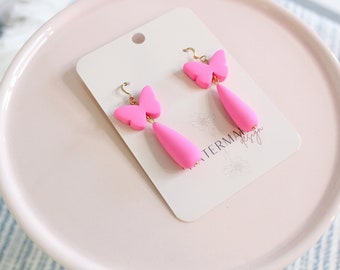 Butterfly Earrings - custom color polymer clay earrings, butterfly jewelry, butterfly earrings, handmade bead earrings, Dangles
