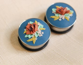 Stainless Steel Plugs, Polymer Clay Gauges, Single Flare Ear Stretching Gauge, Flower Gauges, Stainless Steel Tunnel 10mm (00g) - 25mm