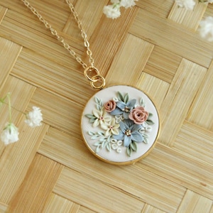 Polymer Clay Floral Necklace, Wild Flower Bouquet Necklace, 14k Gold Filled, Boho Flower Jewelry, Smaller Pendant - Necklace #14