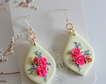 yellow summer floral earring, polymer clay earrings, flower bouquet, clay flower earring, jewelry, handmade flower bouquet earrings, devere