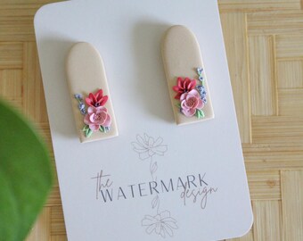 spring floral earring, polymer clay earrings, flower bouquet, clay flower earring, jewelry, handmade flower bouquet earrings, drop studs