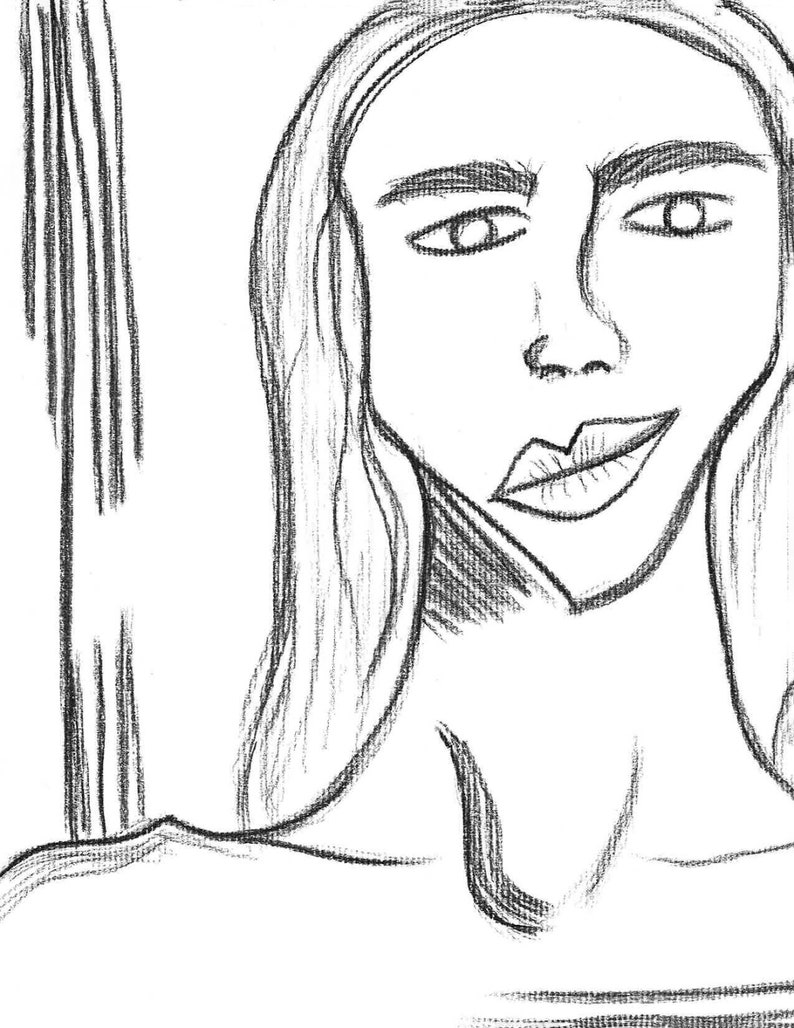 Digital Download, Line Art Woman, Charcoal Line Drawing, Fine Art Nude