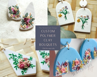 Custom Polymer Clay Bouquet Earrings, Wedding, Floral Bouquets, Custom Bridal Bouquet, Custom Clay Flower Bouquet Earrings, Flower Bouquet