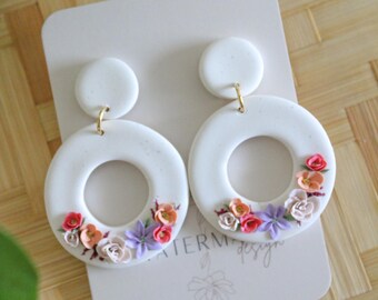 rose delight floral earring, polymer clay earrings, flower bouquet, clay flower earring, jewelry, handmade flower bouquet earrings, delta