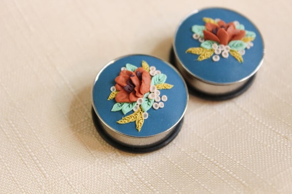 Stainless Steel Plugs Polymer Clay Gauges Single Flare Ear Stretching Gauge Flower Gauges Stainless Steel Tunnel 10mm 00g 25mm Etsy