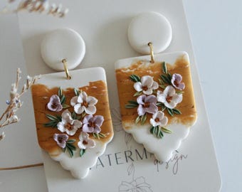 golden honey floral earring, polymer clay earrings, flower bouquet, clay flower earring, jewelry, handmade flower bouquet earrings, innes