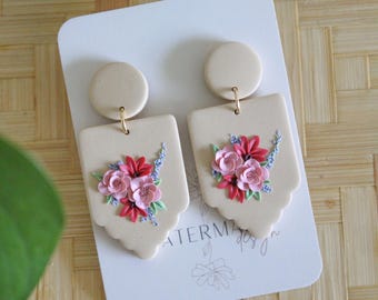 spring floral earring, polymer clay earrings, flower bouquet, clay flower earring, jewelry, handmade flower bouquet earrings, innes