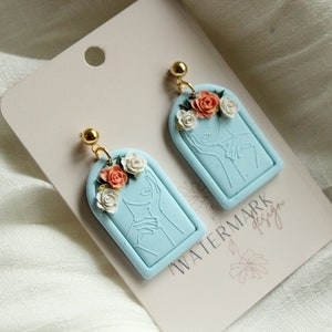 Blue & You floral earring, polymer clay earrings, flower bouquet, clay flower earring, light blue jewelry, handmade flower bouquet earrings