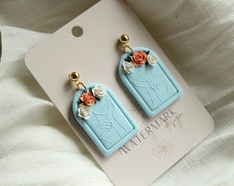 Blue & You floral earring, polymer clay earrings, flower bouquet, clay flower earring, light blue jewelry, handmade flower bouquet earrings