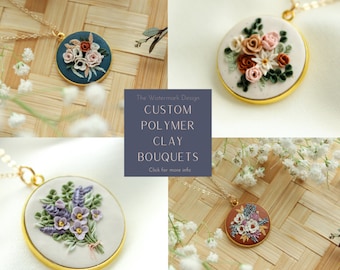 Custom Polymer Clay Floral Necklace, Bridal Bouquet, Custom Clay Flower Bouquet Necklace, 14k Gold Filled, Wedding Bouquet, Wedding Flowers