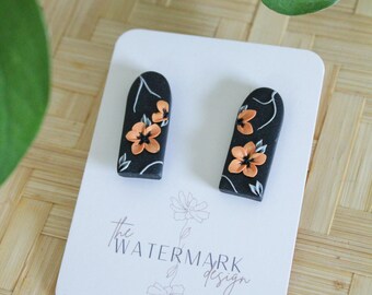 orange blossom floral earring, polymer clay earrings, flower bouquet, clay flower earring, jewelry, handmade flower bouquet earrings, studs