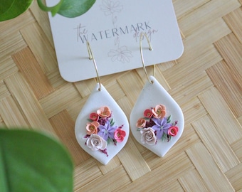 rose delight floral earring, polymer clay earrings, flower bouquet, clay flower earring, jewelry, handmade flower bouquet earrings, devere