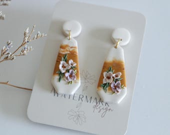 golden honey floral earring, polymer clay earrings, flower bouquet, clay flower earring, jewelry, handmade flower bouquet earrings, noelaia