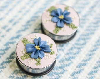 Stainless Steel Plugs, Polymer Clay Gauges, Single Flare Ear Stretching Gauge, Flower Gauges, Stainless Steel Tunnel, 10mm (00g) - 25mm