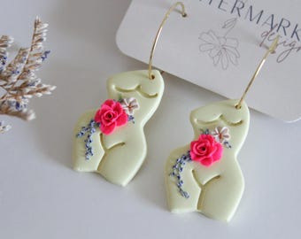 yellow summer floral earring, polymer clay earrings, flower bouquet, clay flower earring, jewelry, handmade flower bouquet earrings, body