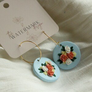 Blue & You floral earring, polymer clay earrings, flower bouquet, clay flower earring, light blue jewelry, handmade flower bouquet earrings