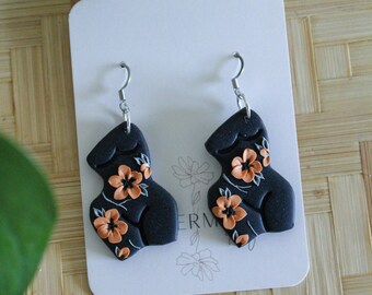 orange blossom floral earring, polymer clay earrings, flower bouquet, clay flower earring, jewelry, handmade flower bouquet earrings, body