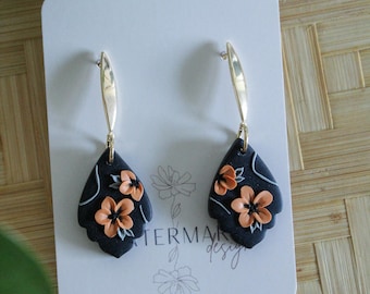 orange blossom floral earring, polymer clay earrings, flower bouquet, clay flower earring, jewelry, handmade flower bouquet earrings, darya