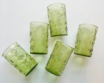 5 Green Anchor Hocking Lido Milano Pebble Crinkle Juice Glasses Avocado