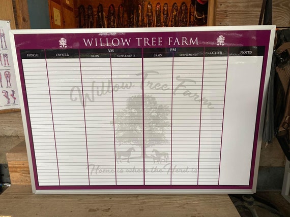 Non-Magnetic Custom Printed Dry Erase Boards for Equestrians - Feed Charts, Barn Board, Training, Lessons, Horse Show Boards, etc