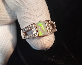 Opal - Australian Coober Pedy opal with CZ in Sterling silver ring