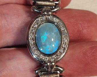 Unique opal bracelet with moissanite accents