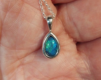 Opal pendant -- Coober Pedy crystal opal doublet and white base opal in sterling silver pendant