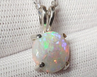 Opal pendant - Australian Coober Pedy dark near crystal opal in Sterling silver pendant mounting
