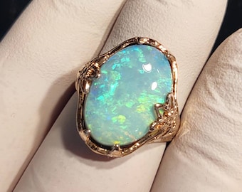 Opal ring - Coober Pedy crystal opal in 14k heavy gold electroplated sterling silver ring