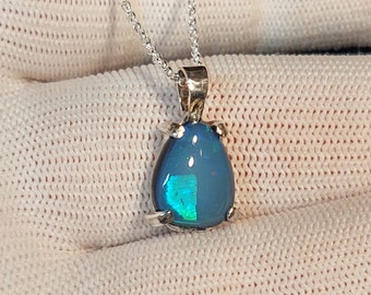 Opal pendant - Australian Coober Pedy opal near crystal doublet in sterling silver pendant, 18" sterling silver chain