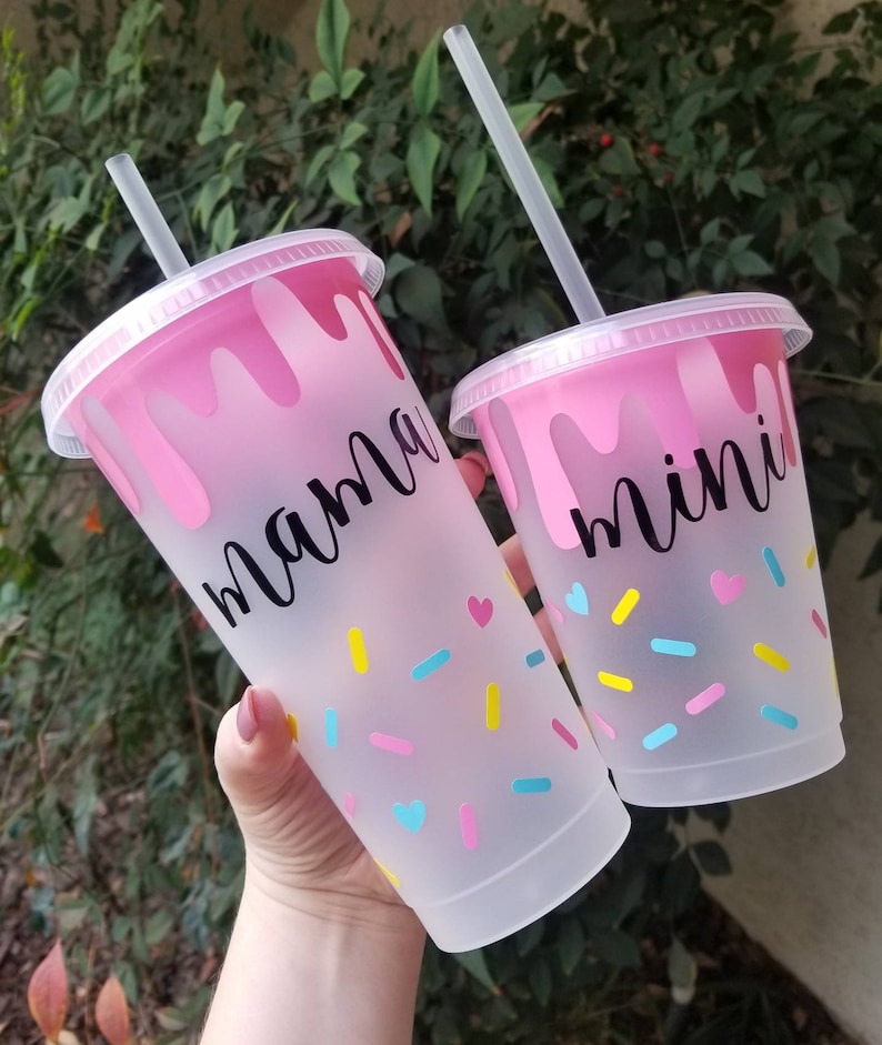 Mama and Mini Ice Cream Drip Cup | Mommy and Me | Sprinkles | Reusable Cold Cup with Lid and Straw | Gift for Friend | Matching Cups 
