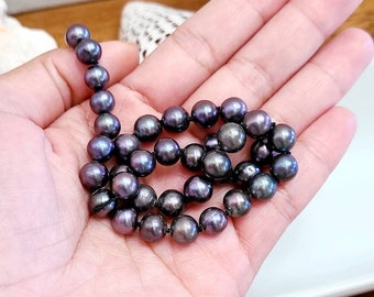 Half Drilled Loose Pearls,Genuine Freshwater Pearl Beads,High Luster Cultured Black Pearl Beads PB080 5-6mm Natural Black Round Pearls