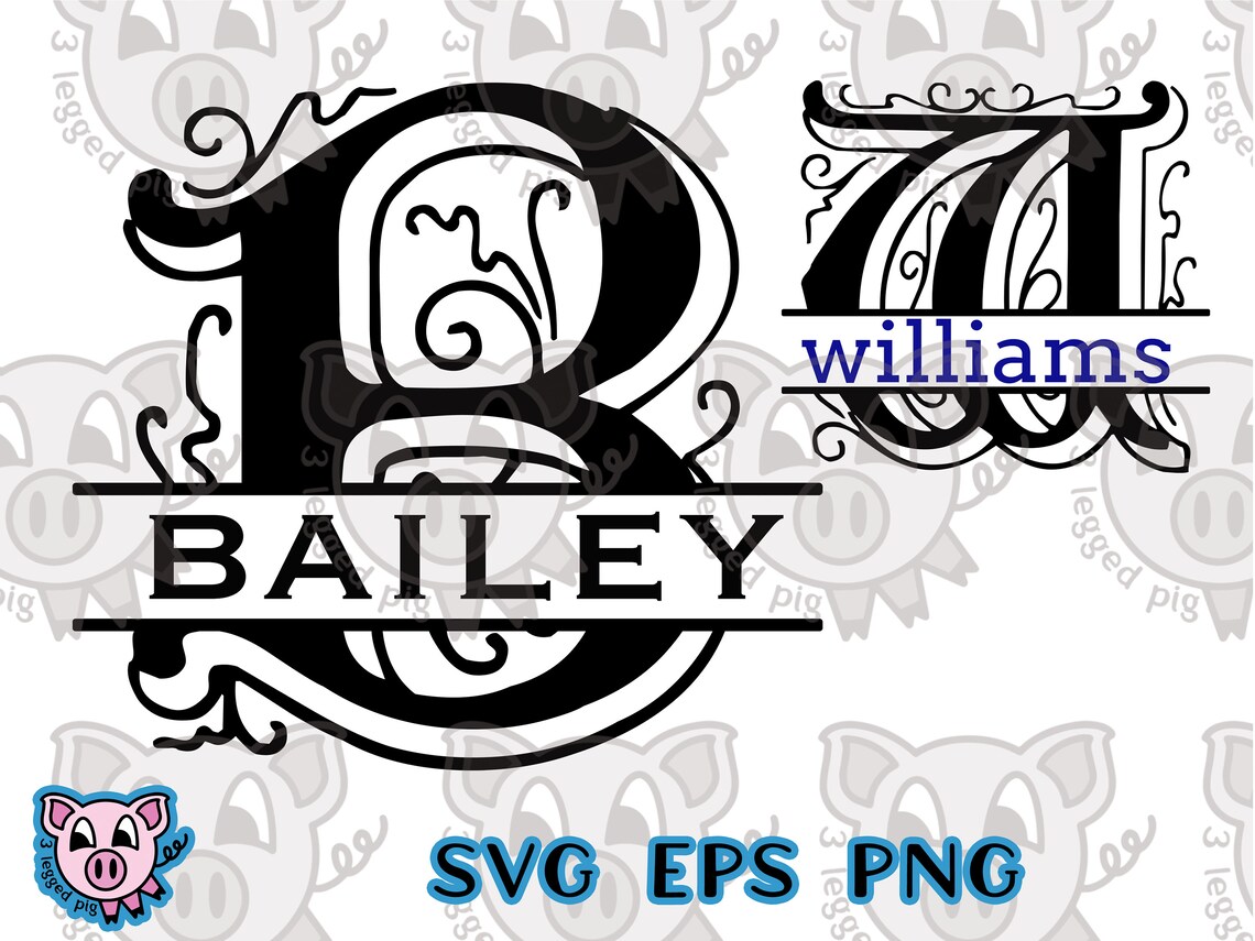 Monogram Name Plate Cut Files Split Monogram Alphabet - Etsy