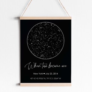 Carte des étoiles par date, impression ciel nocturne, carte des étoiles personnalisée, cadeau personnalisé, carte de la constellation, téléchargement numérique