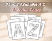 Digital Floral Alphabet AZ Letters Coloring Pages Printable Coloring Sheets Instant Download