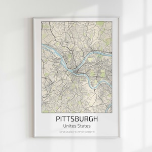 Pittsburg Map Print Printable United States Map Personalized Map Poster Digital Download