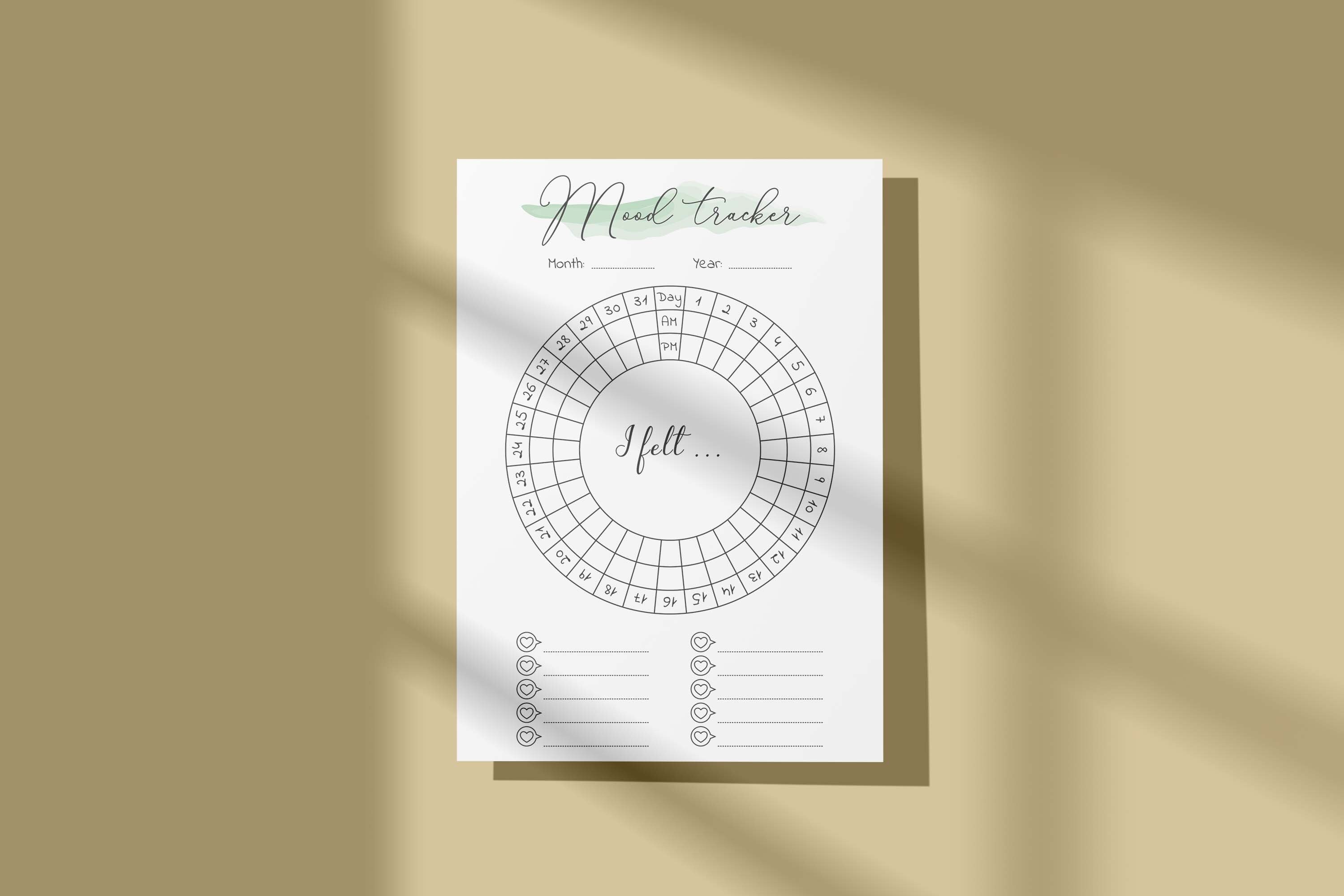 Monthly Mood Tracker Printable Planner Circular Mood Chart Happy ...
