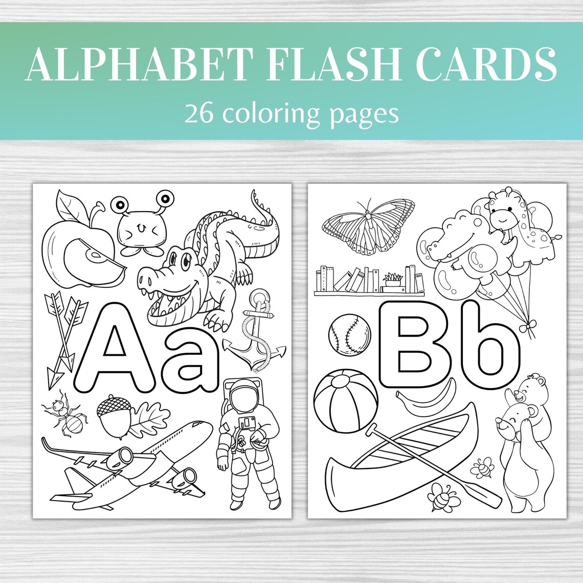 26 Alphabet Coloring Printable Flashcards Pages Bundle for Kids - Etsy ...