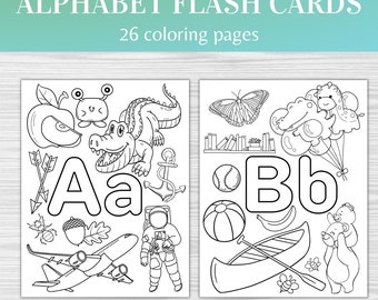 26 Alphabet Coloring Printable Flashcards Pages Bundle for Kids