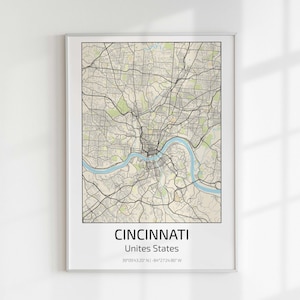 Mapa de Cincinnati para impressão Mapa dos Estados Unidos para impressão Mapa personalizado para download digital