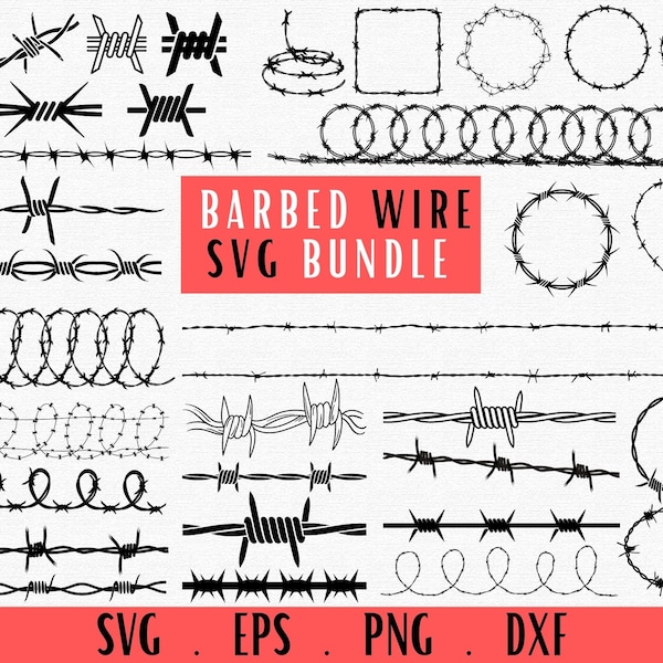 Fil de fer barbelé svg, clôture svg, bordure de fil de prison, clipart de fil de fer barbelé, cadre, cœur de fil de fer barbelé, ferme, fil de clôture svg, silhouette & cricut