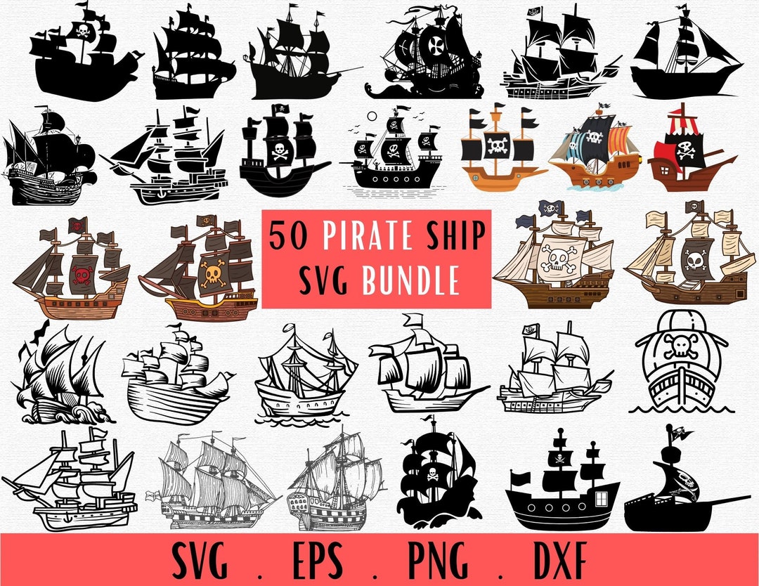 Pirate Ship Svg, Pirate Clipart, Vector, Black Ship Svg, Pirate Ship