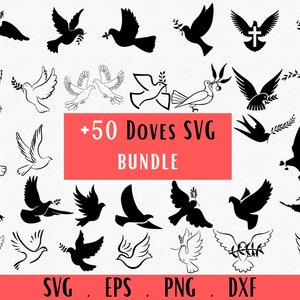 Doves Svg, Dove Vector, Dove clipart, Peace svg, Dove silhouette, Flying bird Svg, olive branch svg, Peace sign svg, Dove cutting files png